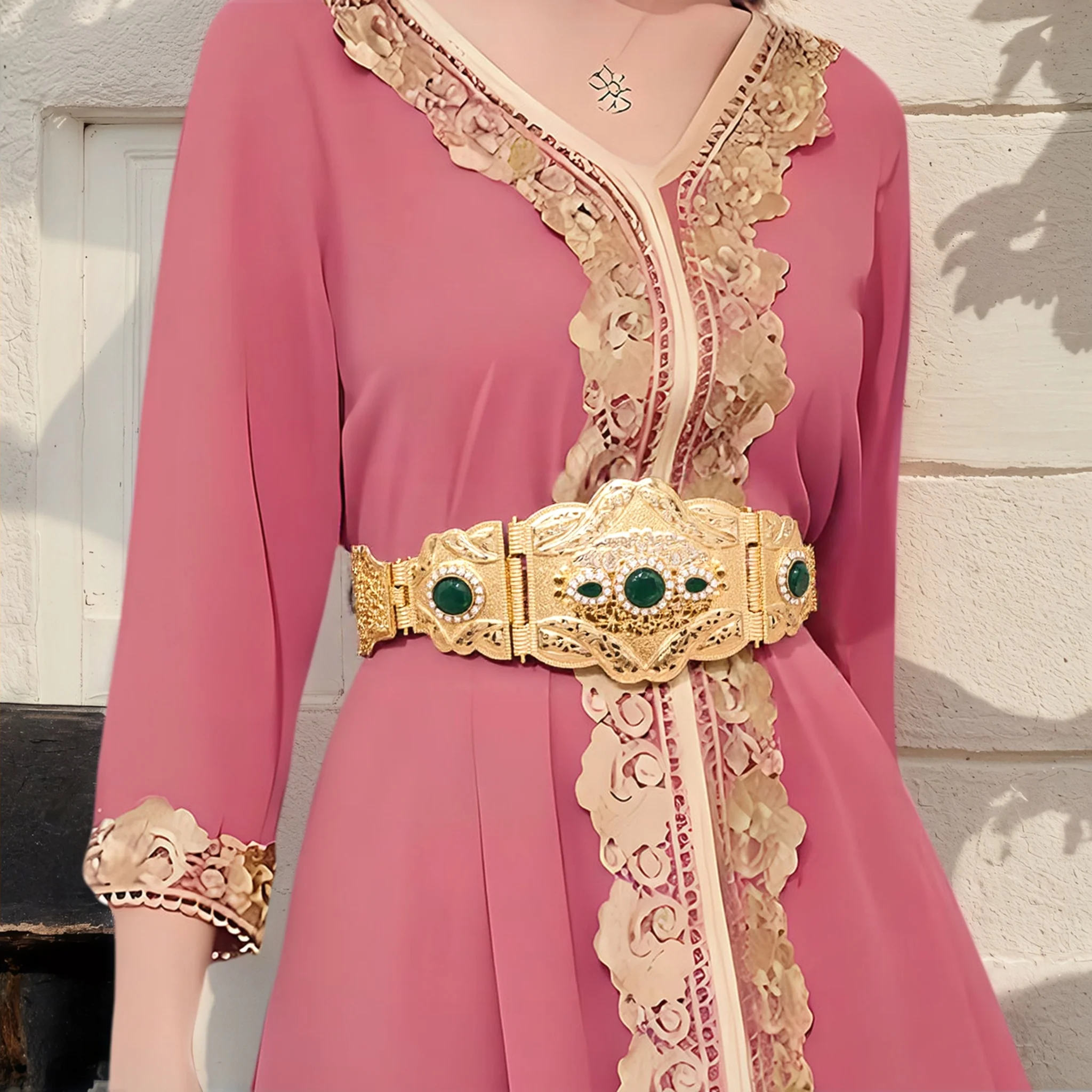 

Новый марокканский кафтан, пояс для женщин, платье золотого цвета, цепочка на талию с кристаллами, регулируемая длина, полые арабские украшения для тела