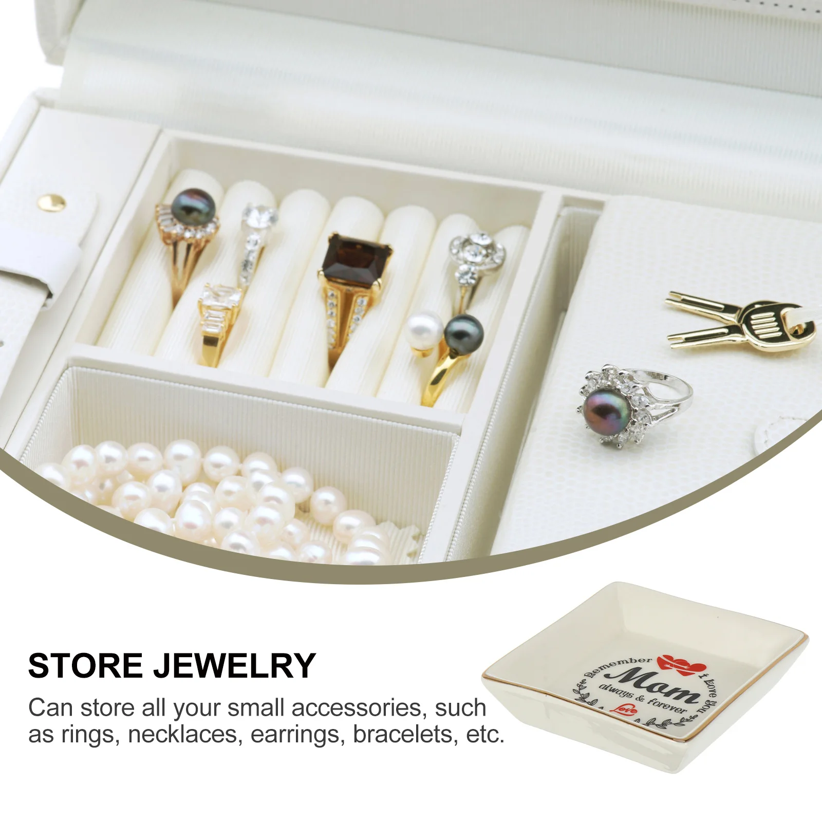 2Pcs Ceramic Ring Organizer Display Tray Gold Edge Jewelry Storage Dish for Home Vanity Gift Ring Display Tray