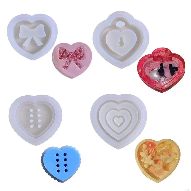 U4LE Shiny Glossy Geometry Love Heart Ornament Silicone Epoxy Resin Mold DIY Keychain