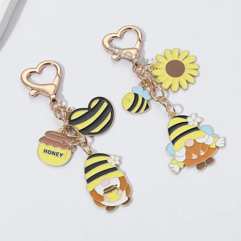 1 Buah Gantungan Kunci Enamel Bunga Hati Orang Tua Berjanggut Putih Lebah Lucu Kartun Gantungan Kunci Hadiah Bagus Buatan Tangan Lebah Madu Indah untuk Teman