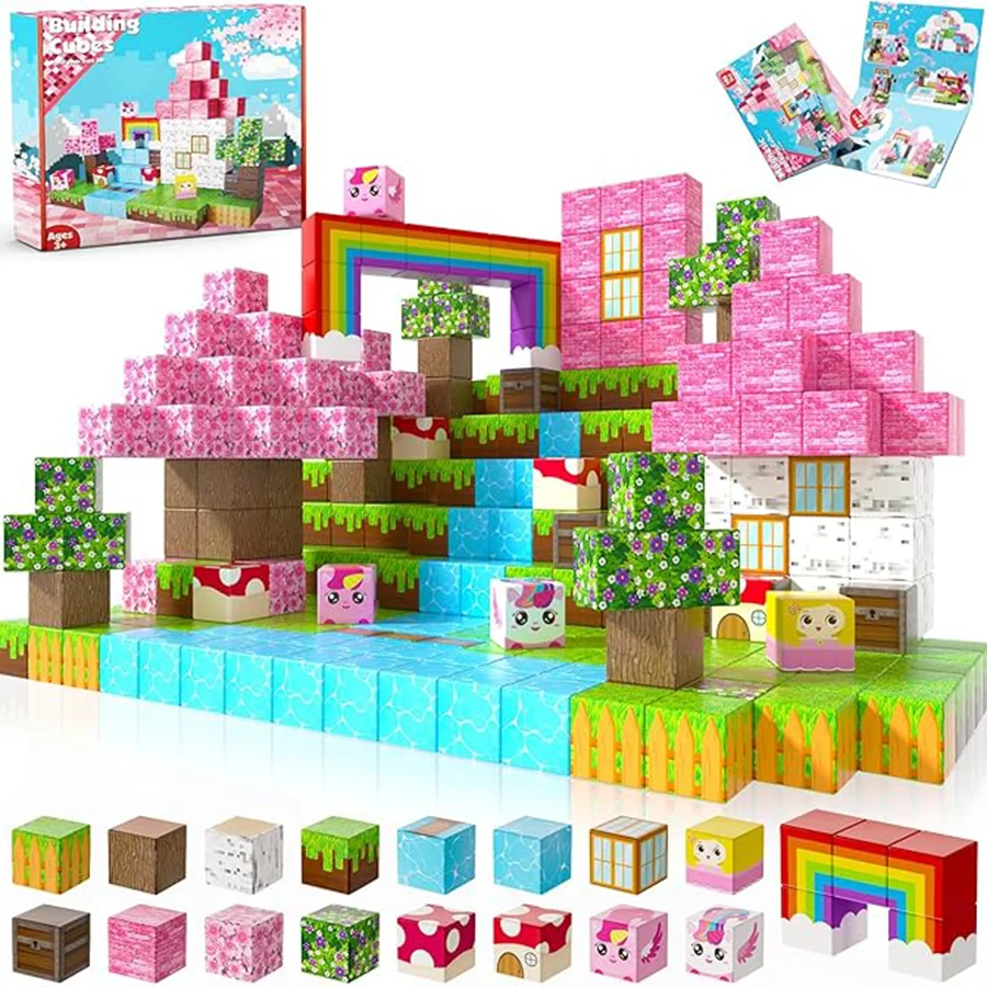 Magnetic building block toy Rainbow Forest House, educational toy building blocks, a festival gift for children.