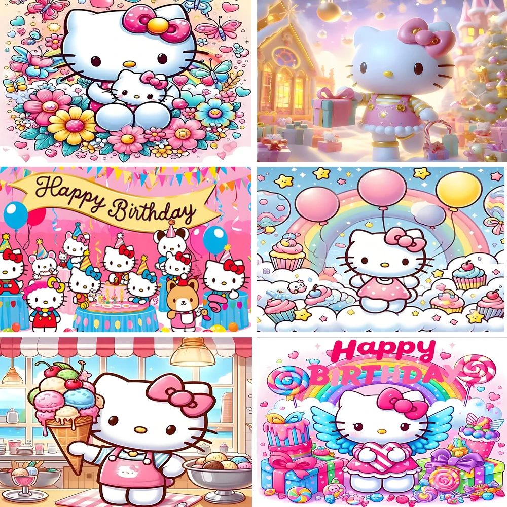 

Sanrio Hello Kitty Theme Background Banner Girl Birthday Party Decorations Baby Shower Supplies Photography Backdrop Kid Gifts