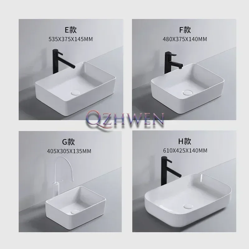 Simple White Ceramic Wash Basin Home Balcony Bathroom Sink Square Round Washhand Stand Washbasin with Drainer Mini Bowl Basin