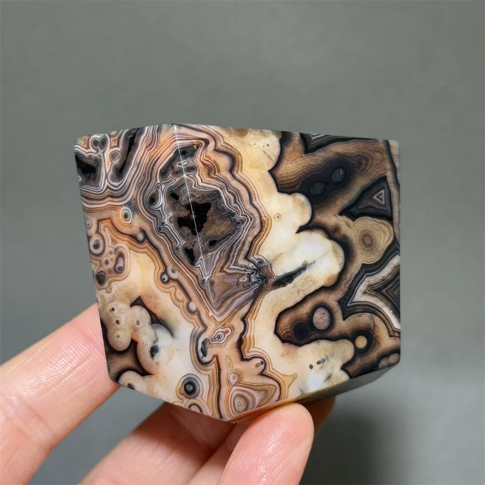 عينة معدنية طبيعية من العقيق الأسود المخطط غير منتظمة متعددة السطوح للتأمل والسحر مجموعة الطاقة هدية تزيين المنزل #1
