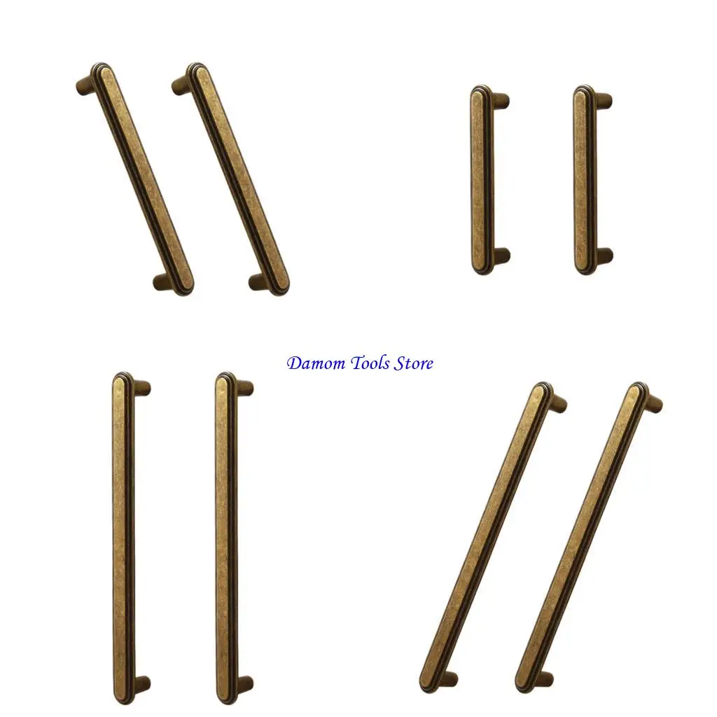 57BE Two Heavy Duty Cupboard Pulls Retro Metal Ergonomic Rounded Edges Handles set