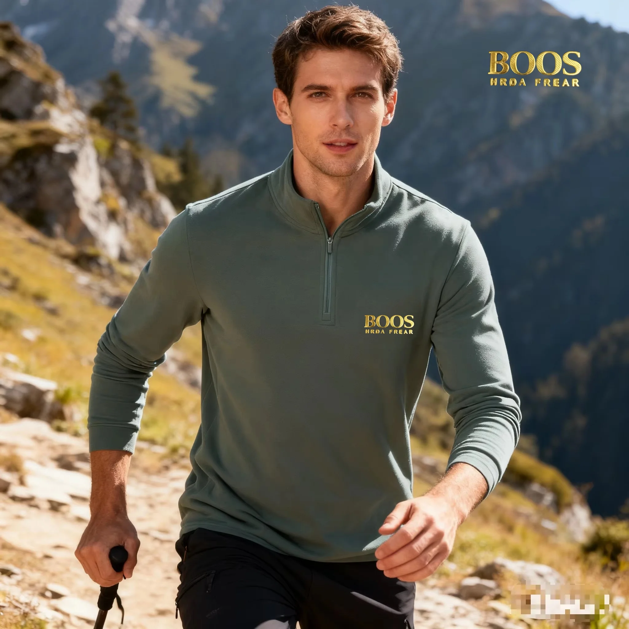 

BOOSHRDAFREAR Men's stand up collar half zipper long sleeved sweatshirt with warm base, European size