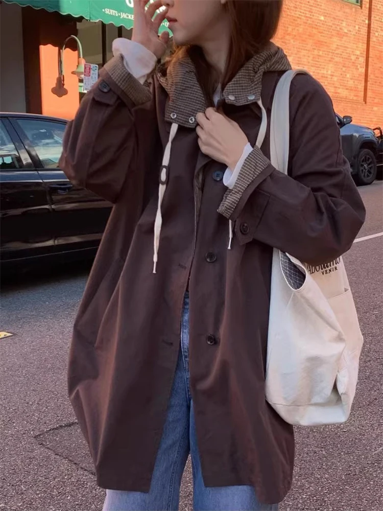 Cappotto giacca a vento con cappuccio lungo casual ampio su entrambi i lati chic per le donne Nuovo design autunnale Faion Commute Sle