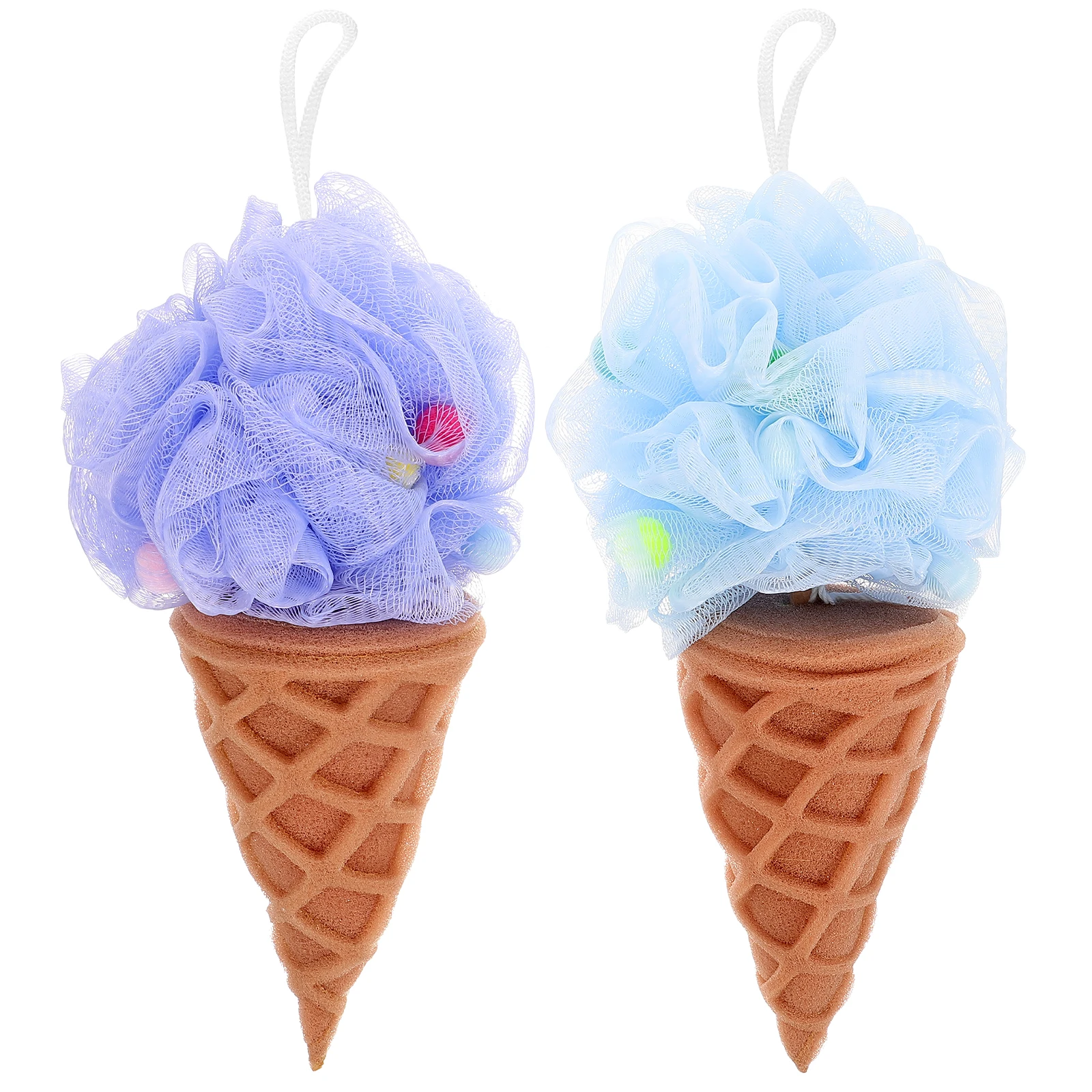 

2pcs Ice Cream Bath Balls Shower Sponges Pink White Sponge Loofah Body Scrubber Natural Bath Accessories PE Material Quick Dry