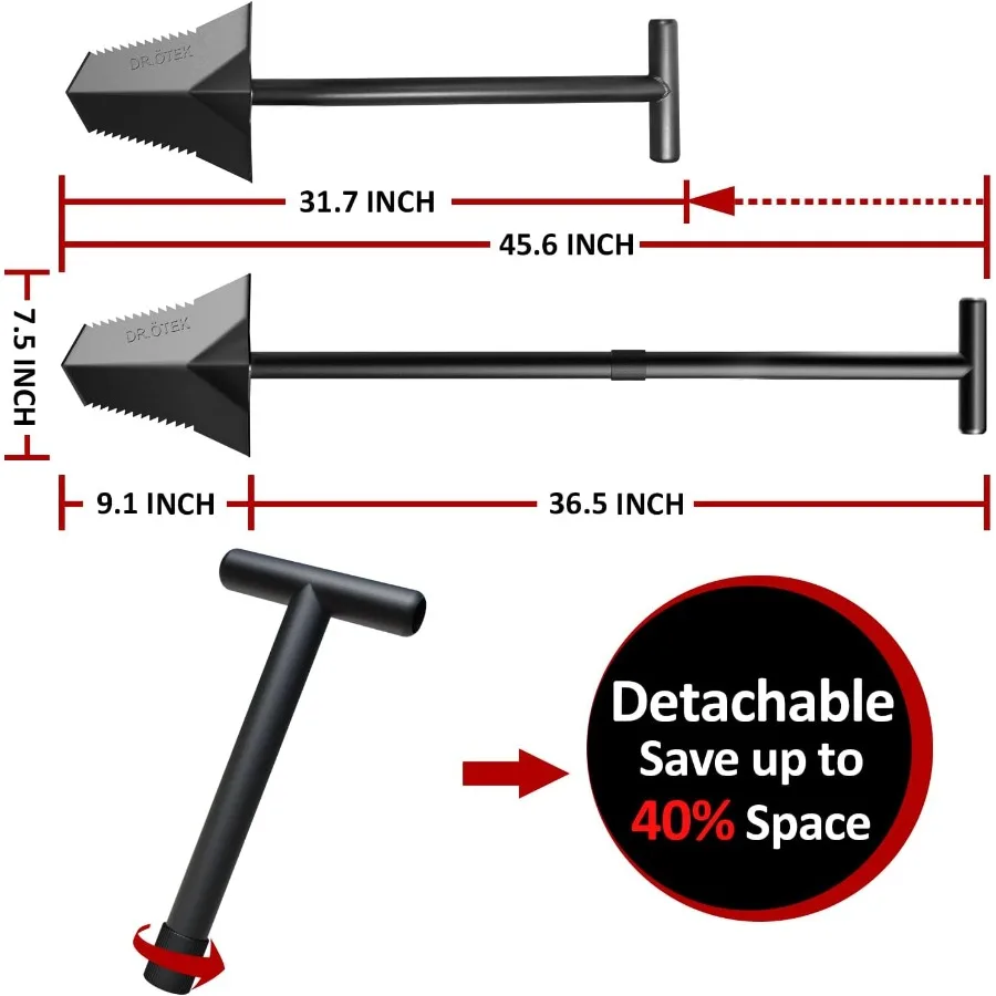 مجرفة بأسمائها الحقيقية شديدة التحمل مع مقبض على شكل حرف T وشفرة مسننة لحفر الحديقة وقطع الجذر وزراعة الخنادق للكشف عن المعادن