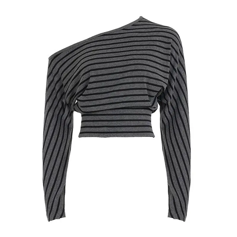 Striped Off-Shoulder Long Sleeve Top
