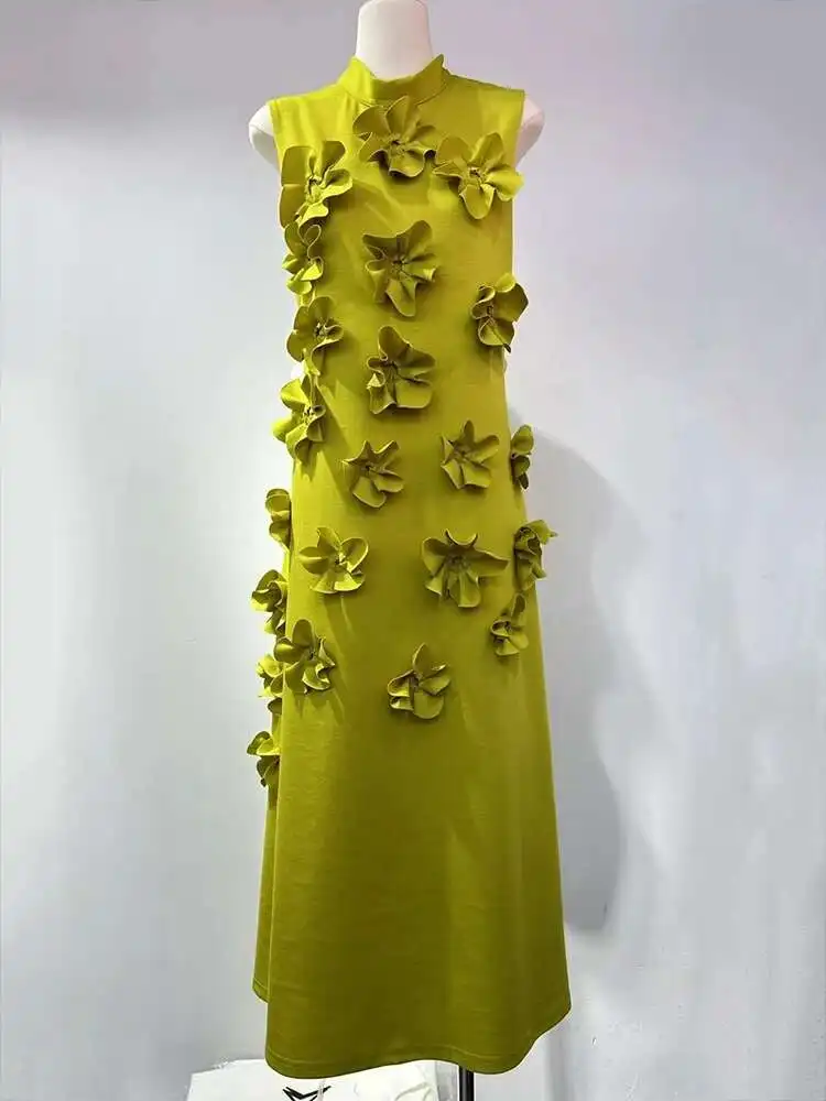 Elegant หญิงชุดราตรี 3D ออกแบบดอกไม้แขนยาวผู้หญิง Slim Dresses ฤดูใบไม้ผลิสีแดง robe ใหม่