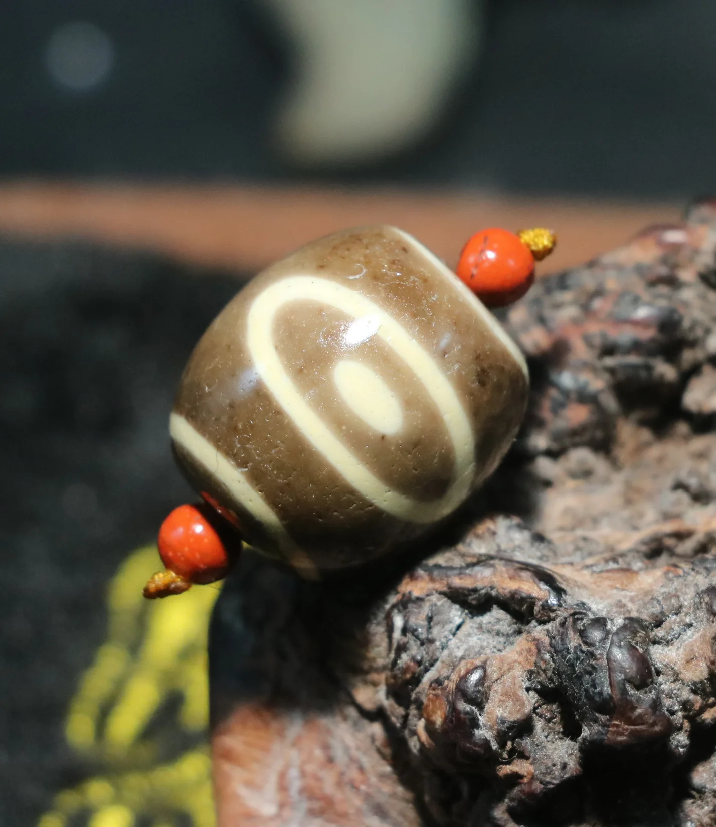 Ultra Energy Tibetan Top Old Yellow Agate Harmonious Heaven&Earth Daluo dZi Bead Amulet UP02a Timestown UPD240314A2