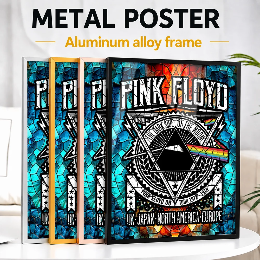 Pink Floyd Dark Side Of The Moon Metal Poster With Aluminum Alloy Frame Customized Painting Style Wall Art For Recording Studio