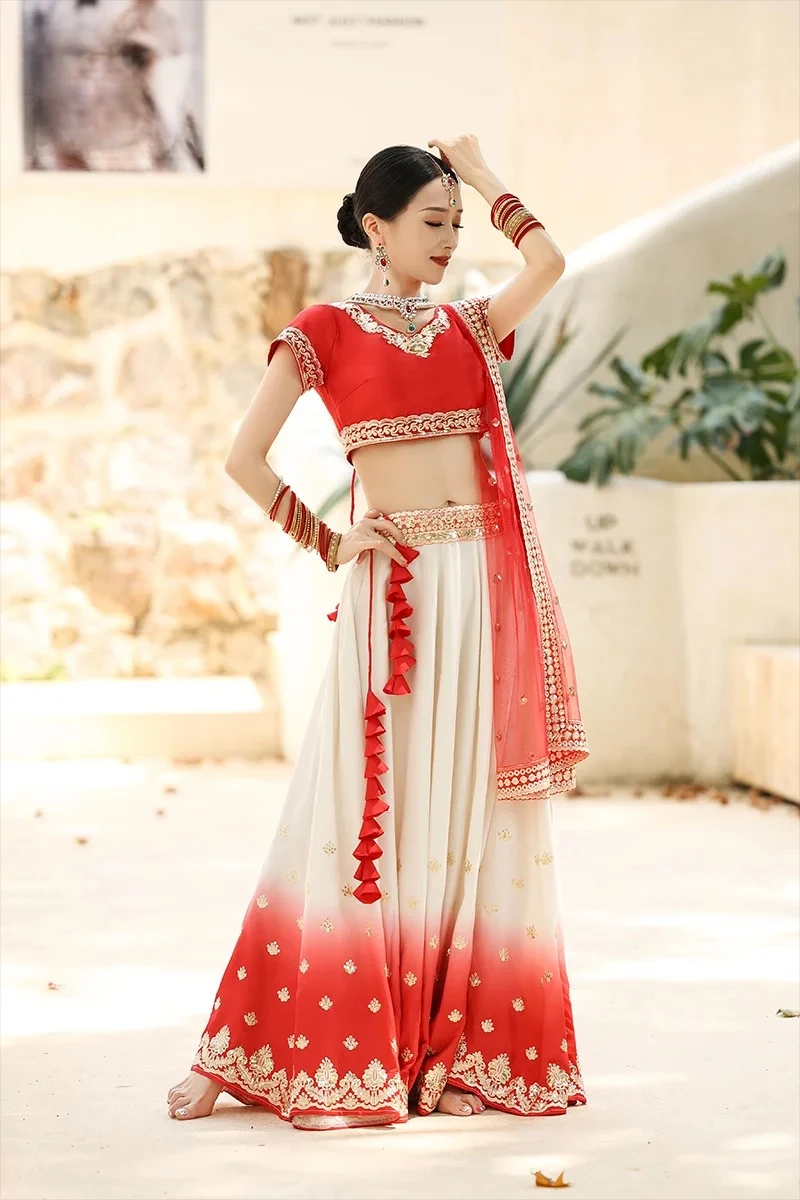 Traditional Dress Indian Dance Dress Ethnic Style Women's Sari Dance Dress Scarf Top Large Swing Skirt Lengha Set Indian Saree