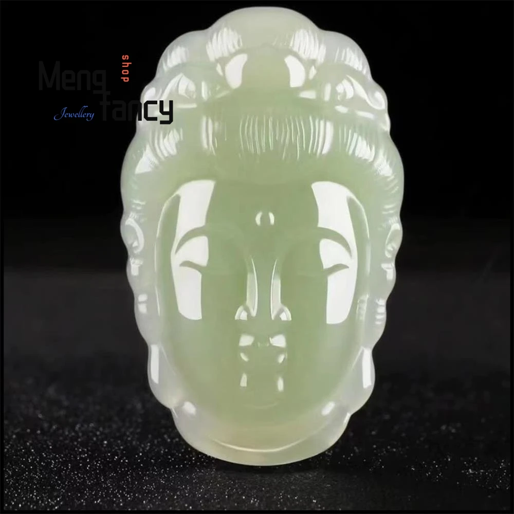 Colgante de cabeza de Jade Guanyin de Hetian Natural, amuletos budistas, exquisita, Simple, artesanía de alto grado, joyería de moda de lujo