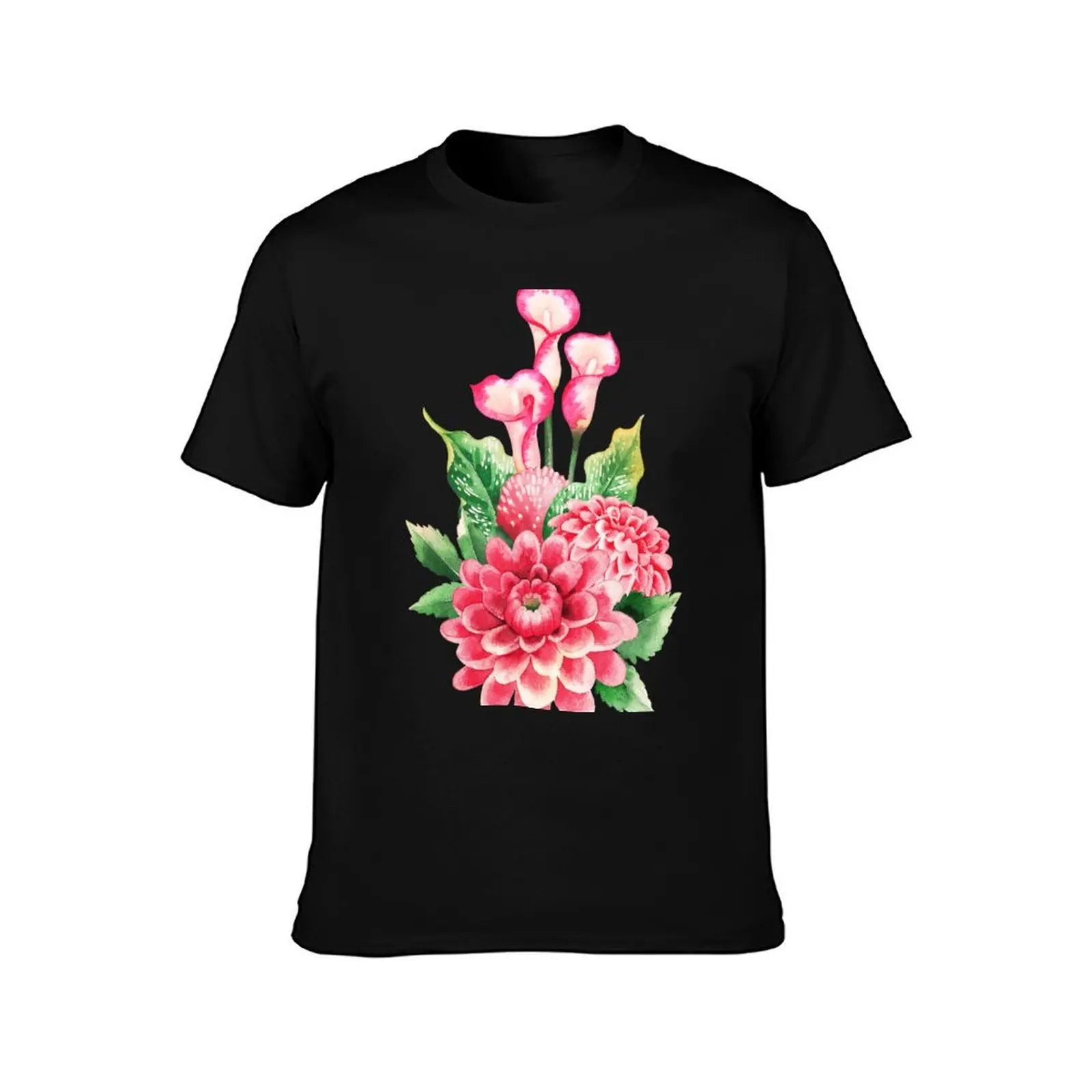 Watercolor bouquet of dahlia and calla lily flowers T-Shirt Plus Size Street Style Tee