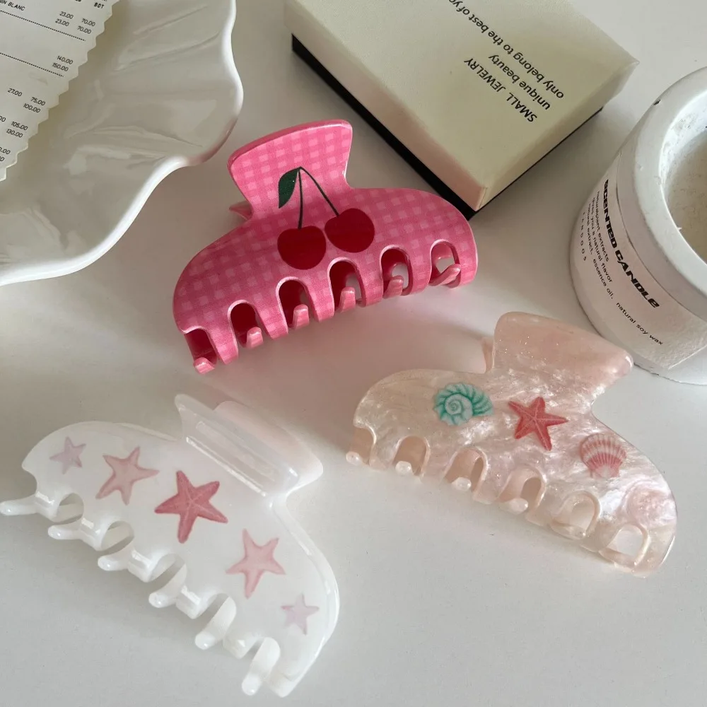 

Cute Cherry Starfish Hair Claw Acetate Geometry Acetic Acid Hair Clip Hair Accessories Ocean Sea Star Grab Clip Girls