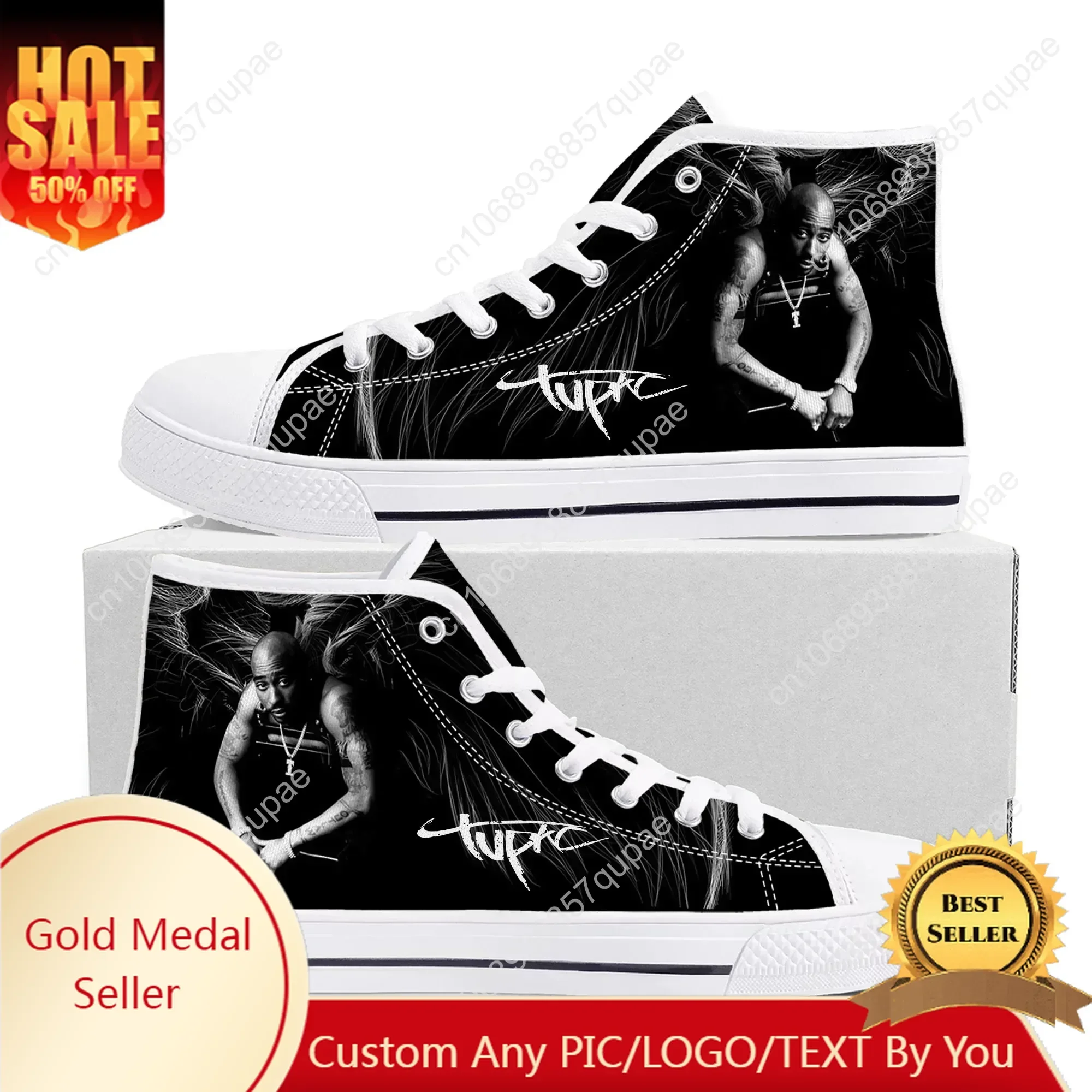 

Rap 2Pac Tupac High Top High Quality Sneakers Mens Womens Teenager Canvas Sneaker All Eyez on Me Casual Couple Shoes Custom Shoe