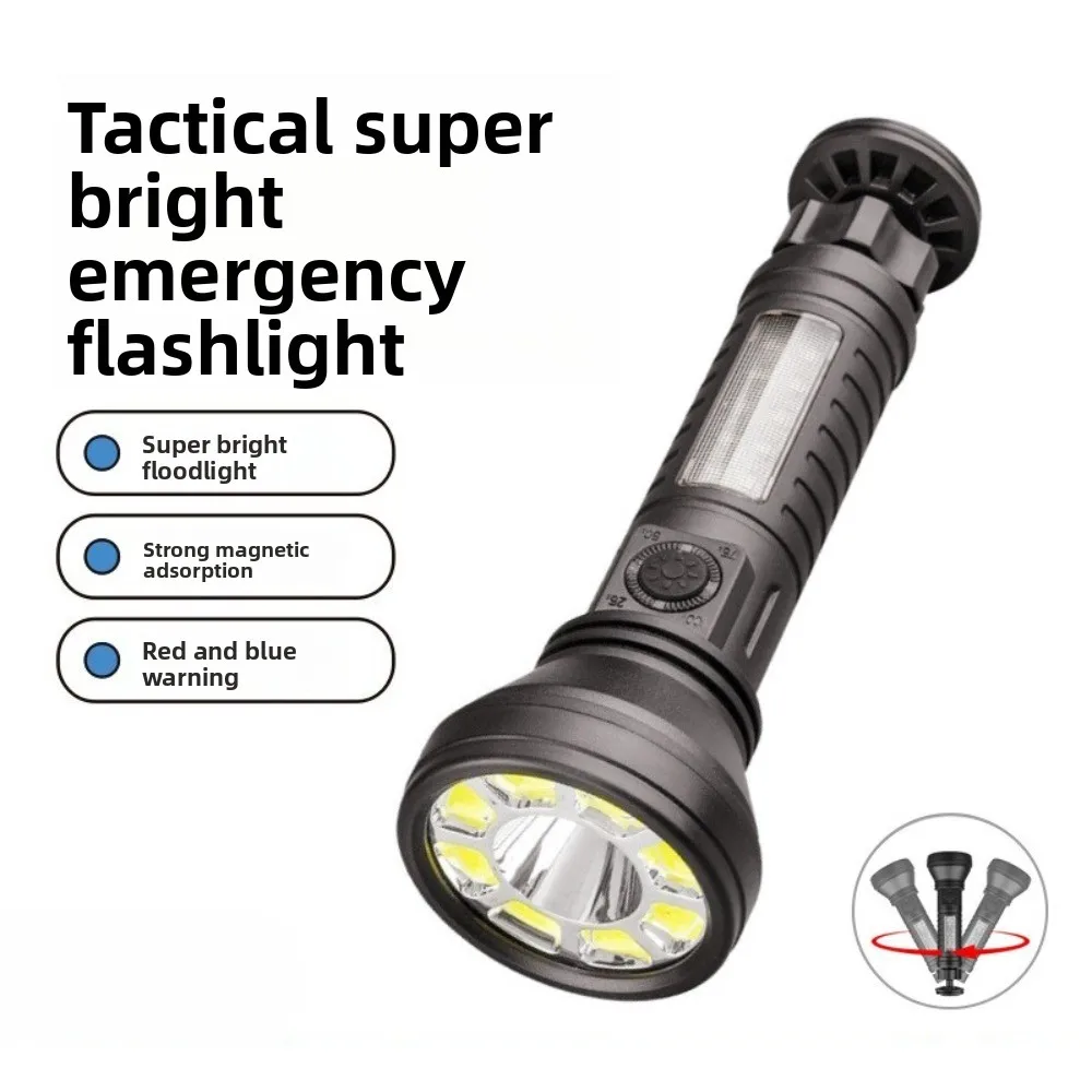 LED Dual-Light Source Flashlight, Super Bright USB Rechargeable Torch with Long Battery Life - Portable, Hook & Magnet Design