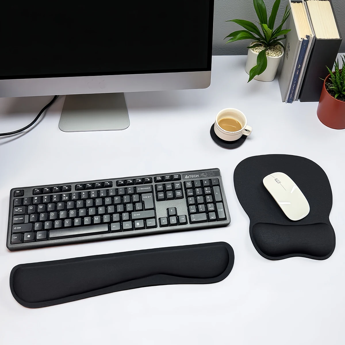 Keyboard Wrist Rest Pad and Mouse Pad with Wrist Support Set (3 Pieces), Mouse Pad with Non-Slip Rubber Base, Ergonomic Memory F