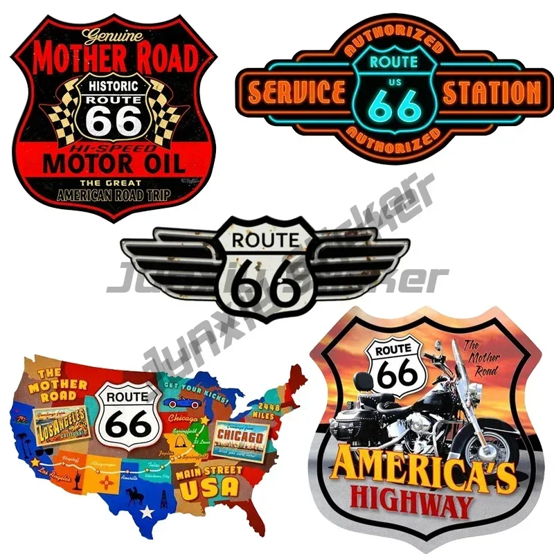 Route 66 Service Sign High Quality Waterproof Vinyl Stickers for Car SUV Bumper Motorcycle Helmet Exterior Decal PVC Accessories