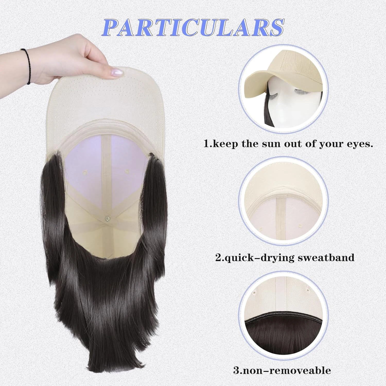 Baseball Cap with Hair Extensions for Women Short Straight Bob Hairstyle Hat with Hair Attached Adjustable Synthetic