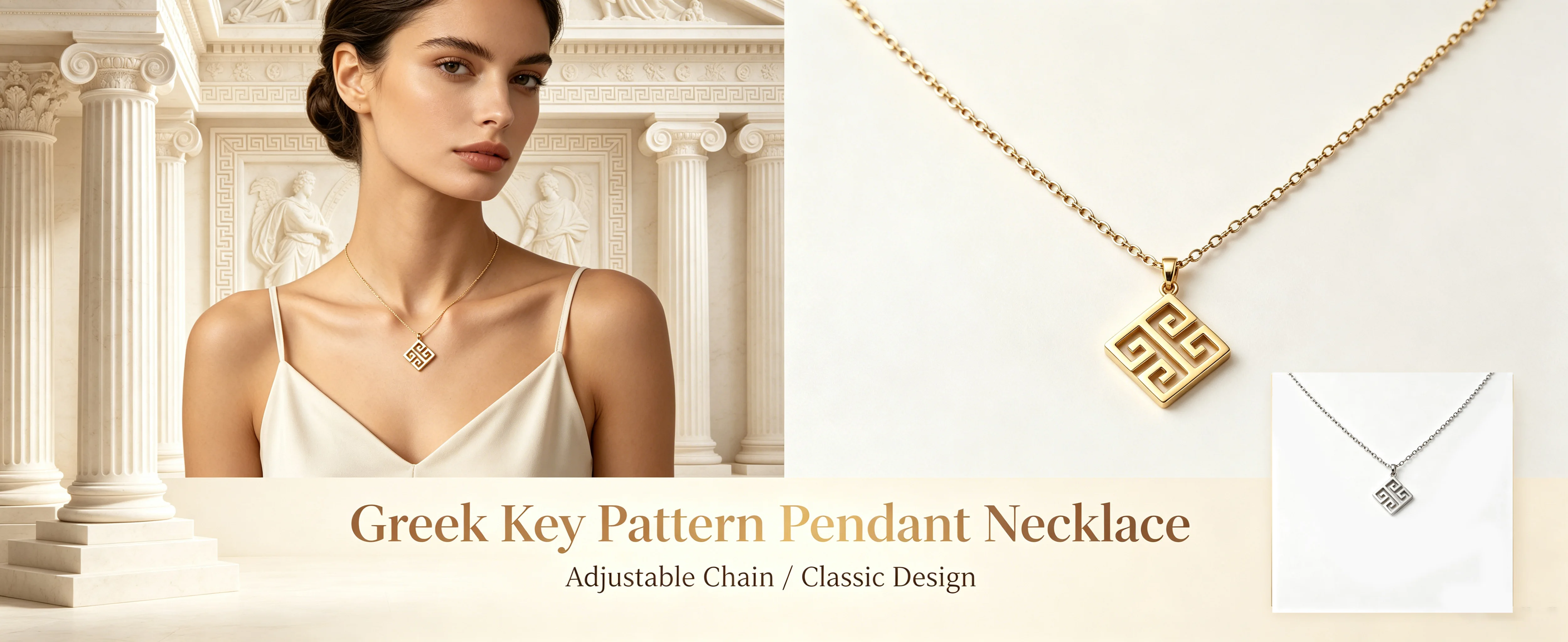 Kkjoy Rhombus-Halskette mit griechischem Schlüsselmuster, Edelstahl, klassischer Mäander, geometrische Schlüsselbeinkette, Schmuck, Unisex-Accessoire, Geschenk – Detail 1