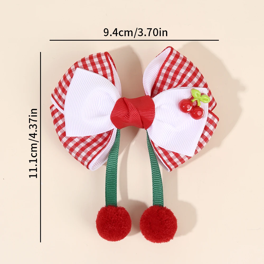 ncmama 2PCS Women Girls Ribbon Flower Hair Clips Tassel Pendant Bow Hairpins Cherry Barrettes Plaid Hairgrips Hair Accessories