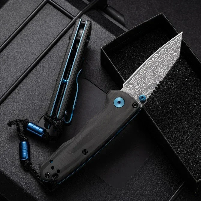 BM290 Mini Collapsible Faca Damascus/M4 Blade Carbon fiber/Aviation aluminum Handle EDC Survival Tool Knives view 3