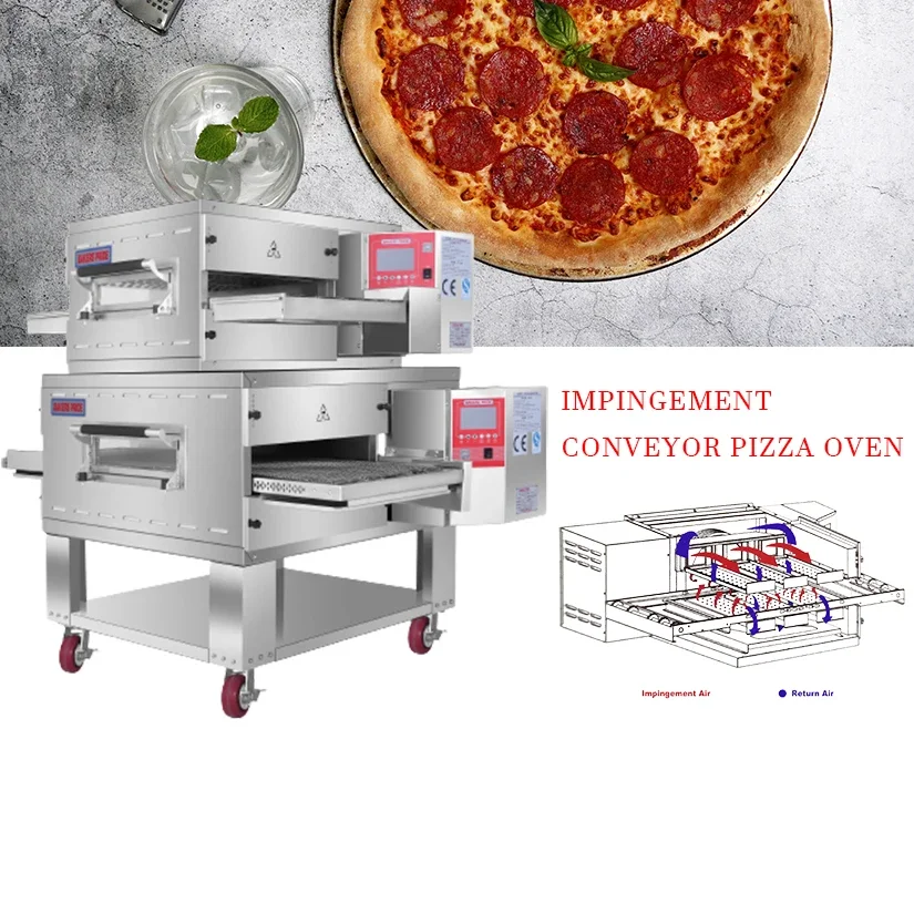 Commercial restaurant use stackable impingement stainless steel conveyor belt pizza oven chain pizza baking machine