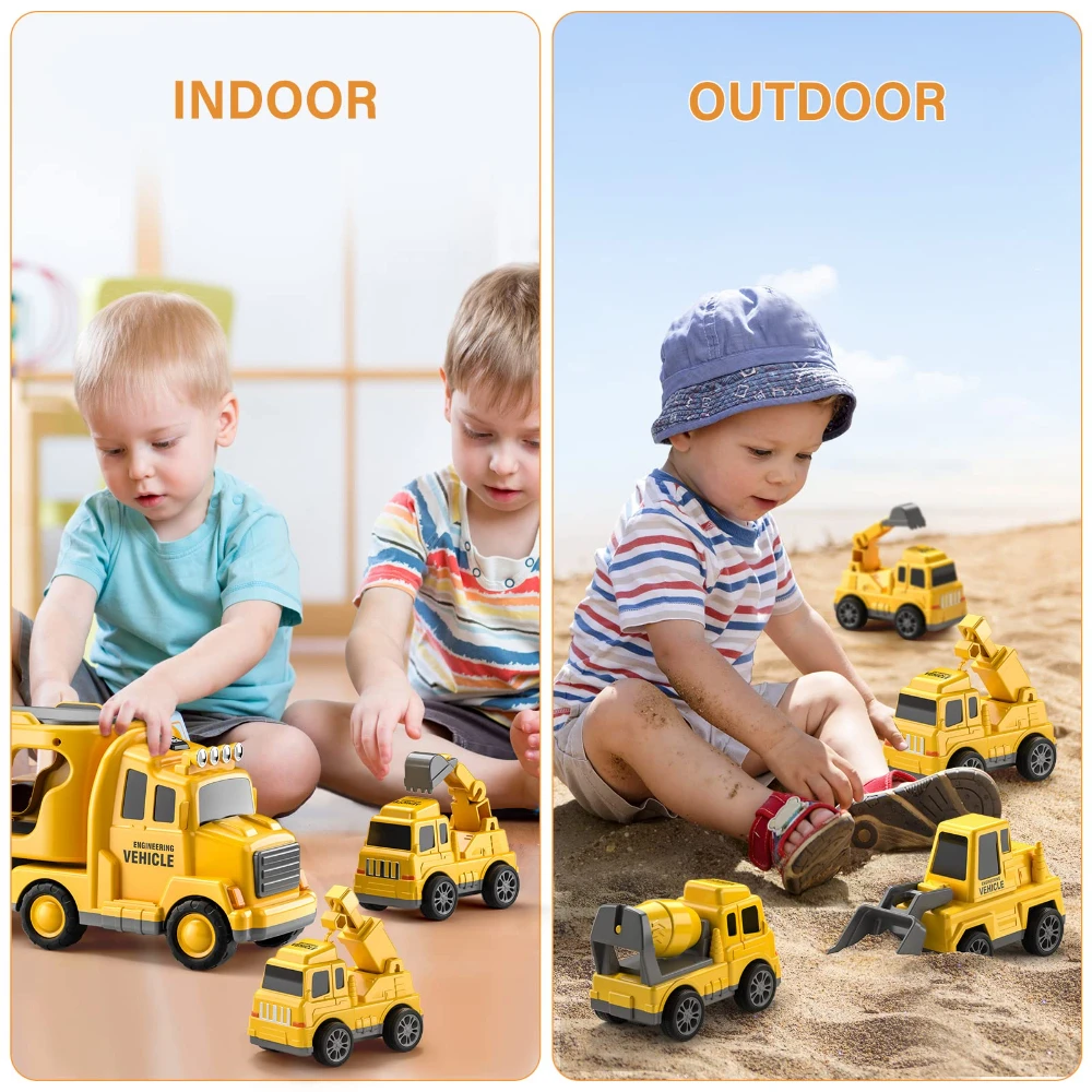 WizKidz-camion de construcción 5 en 1, juguete para niños de más de 3 años, conjunto de vehículos eléctricos de fricción, camiones de transporte para niños y niñas