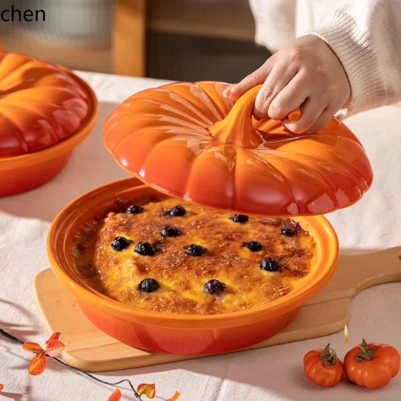 PYH ceramic pumpkin bowl with lid - creative design for home use, large capacity for desserts and pastries