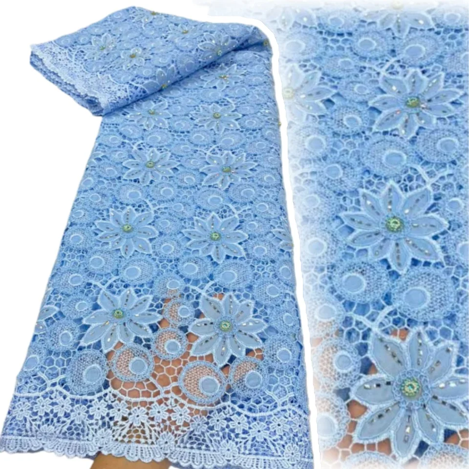 

Latest High Quality African Lace Fabric,Embroidery,Cotton Fabric Per Meter,Wedding Dress,Sequin,Water Soluble,Tulle 5Yards T1635