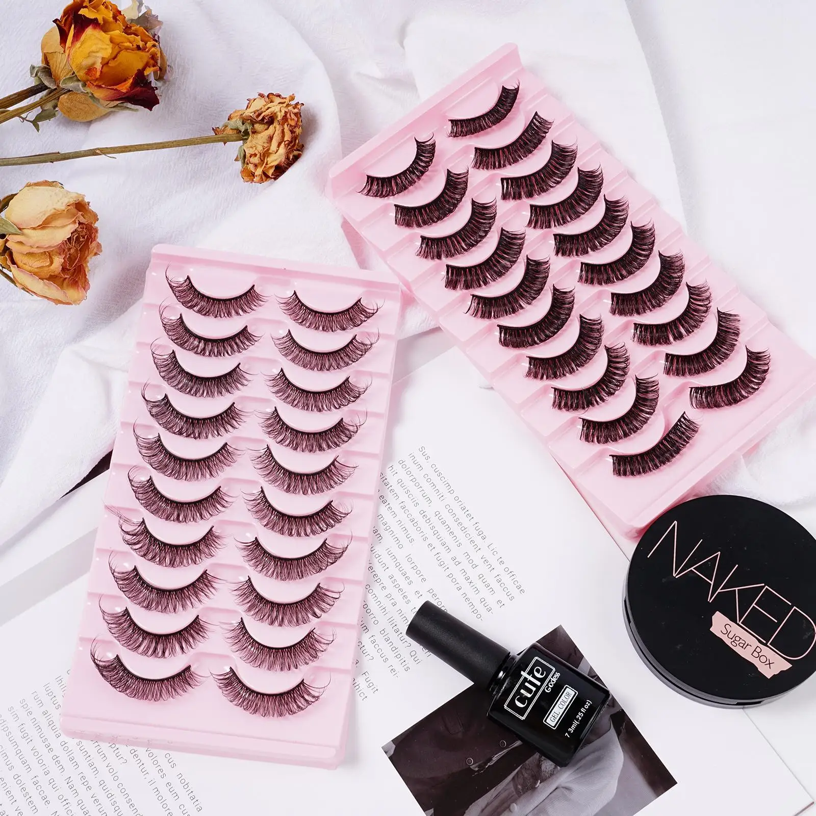 10 Pairs Russian Strip Lashes D Curl Fake Lashes Natural Look Artificial Fiber Fake Eyelashes Comfortable For Ladies Daily Z1K6