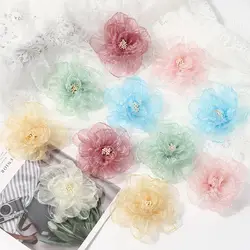 2/5Pcs 8cm Chiffon Fabric Flower For Hair Accessories Artificial Hairpin Accessories Flowers For Dress Wedding Bouquet Decor