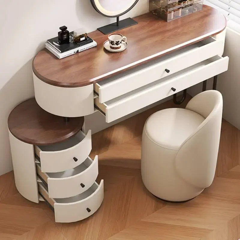Full Set Aesthetic Dressing Table Storage Beige Wooden Luxury Dressing Table Makeup Mirror Toaletni Stolek Furniture Home