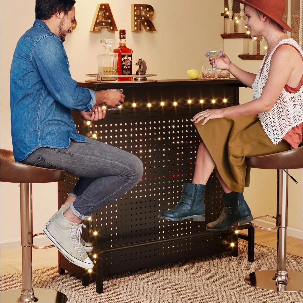 Mini Família Bar Unidade com Música Sensing Luzes LED, Álcool e Café Rack, Pólo Alto, Desktop Álcool Armazenamento Rack