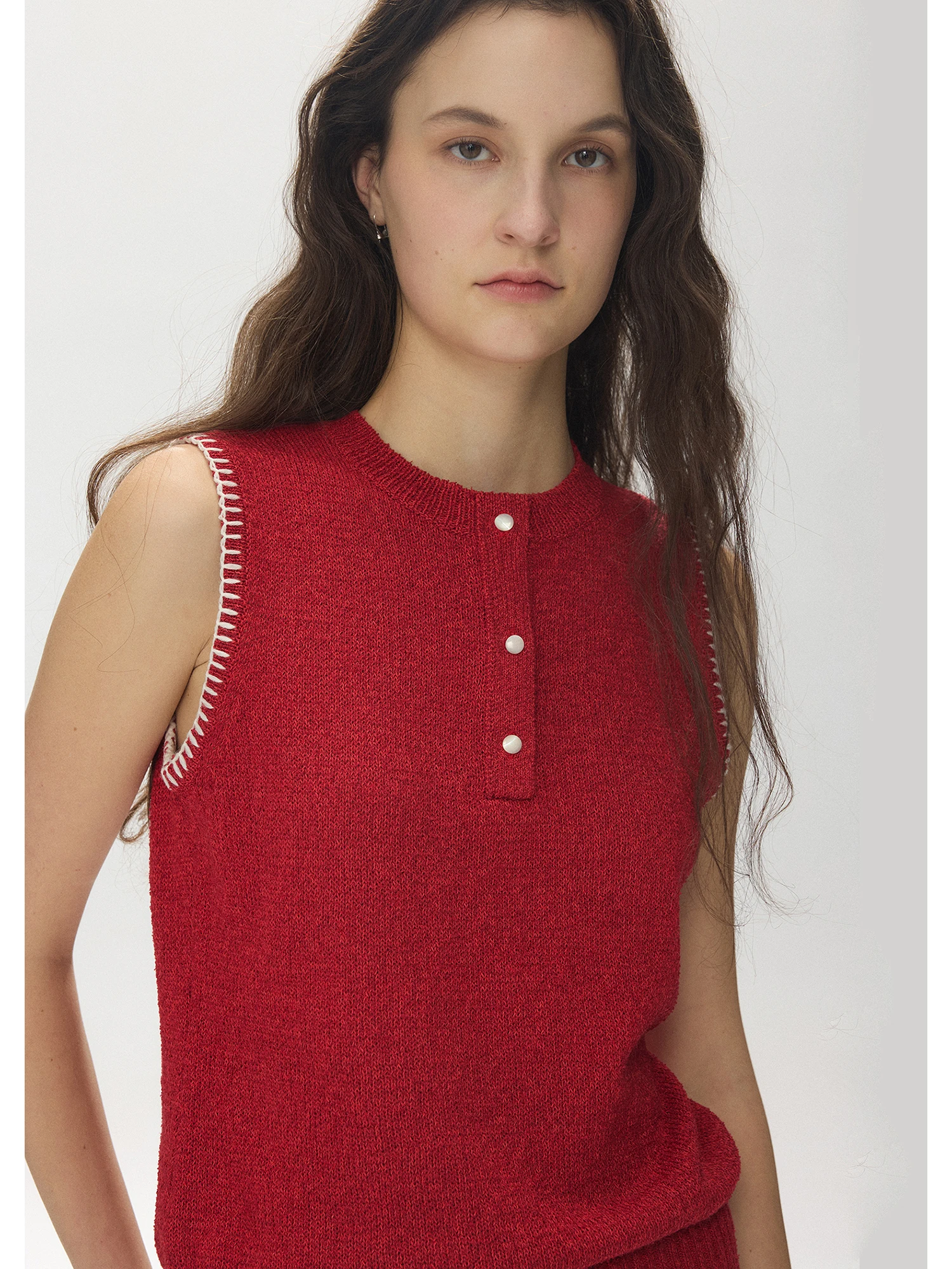 Nice People 2026SS Paper Rope Knitwear Cape Shoulder Wrap Vest Top Layering Women's Fashion Polyester V-Neck Sleeveless