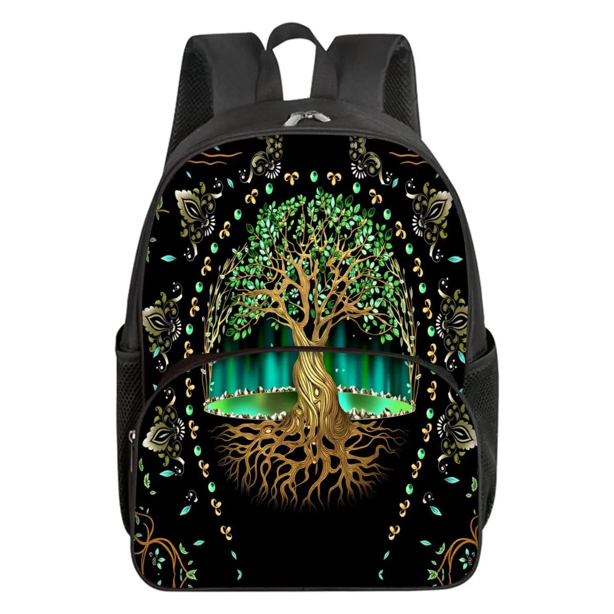 Tree Of Life Print School Backpack for Boys/Girls Best Gift Waterproof 2D Flat Cartoon Round Front Pocket Bag for Children