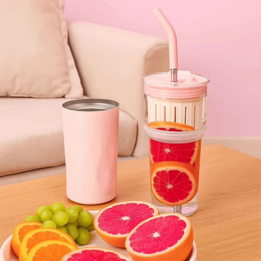 

Бутылка для воды 650 мл 2 в 1, охлаждающее стекло для хранения, 2 слоя, соломенная чашка большой емкости, герметичная съемная вакуумная кружка для путешествий