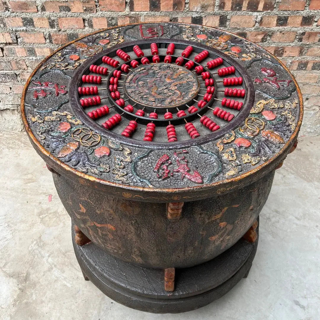 Wooden tire lacquer painted money drum abacus, diameter 70 cm high 78 cm
