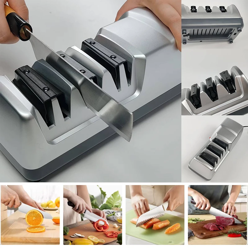 NEW Electric Knife Sharpener-Diamond Wheel System 3-Stage Sharpening (Coarse/Fine/Polish) Fast & Safe for Kitchen Chef