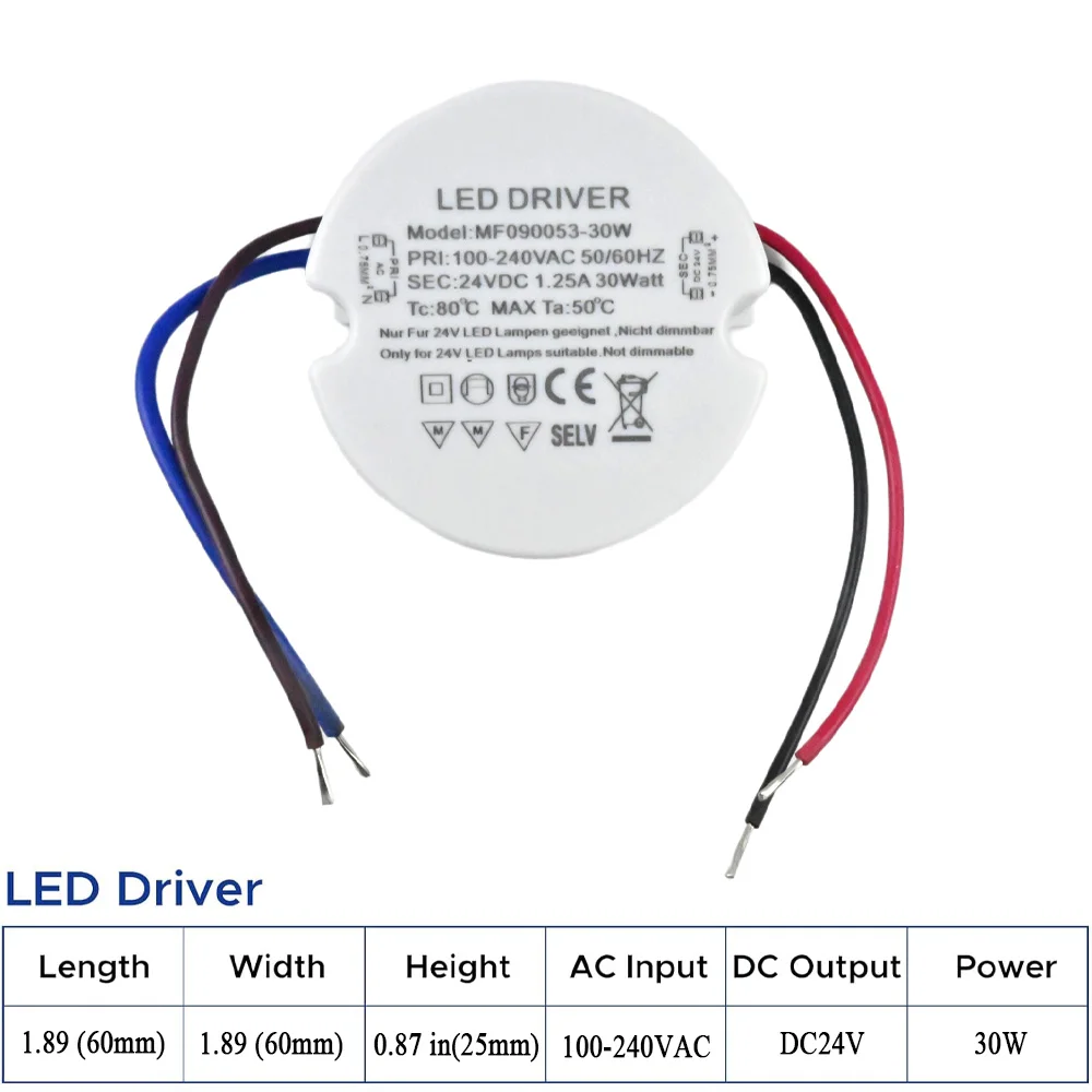 24W 30W 36W runder LED-Treiber Ultraschlankes LED-Netzteil Runder LED-Transformator AC 110V 220V 230V zu DC 12V 24V für LED-Lampe