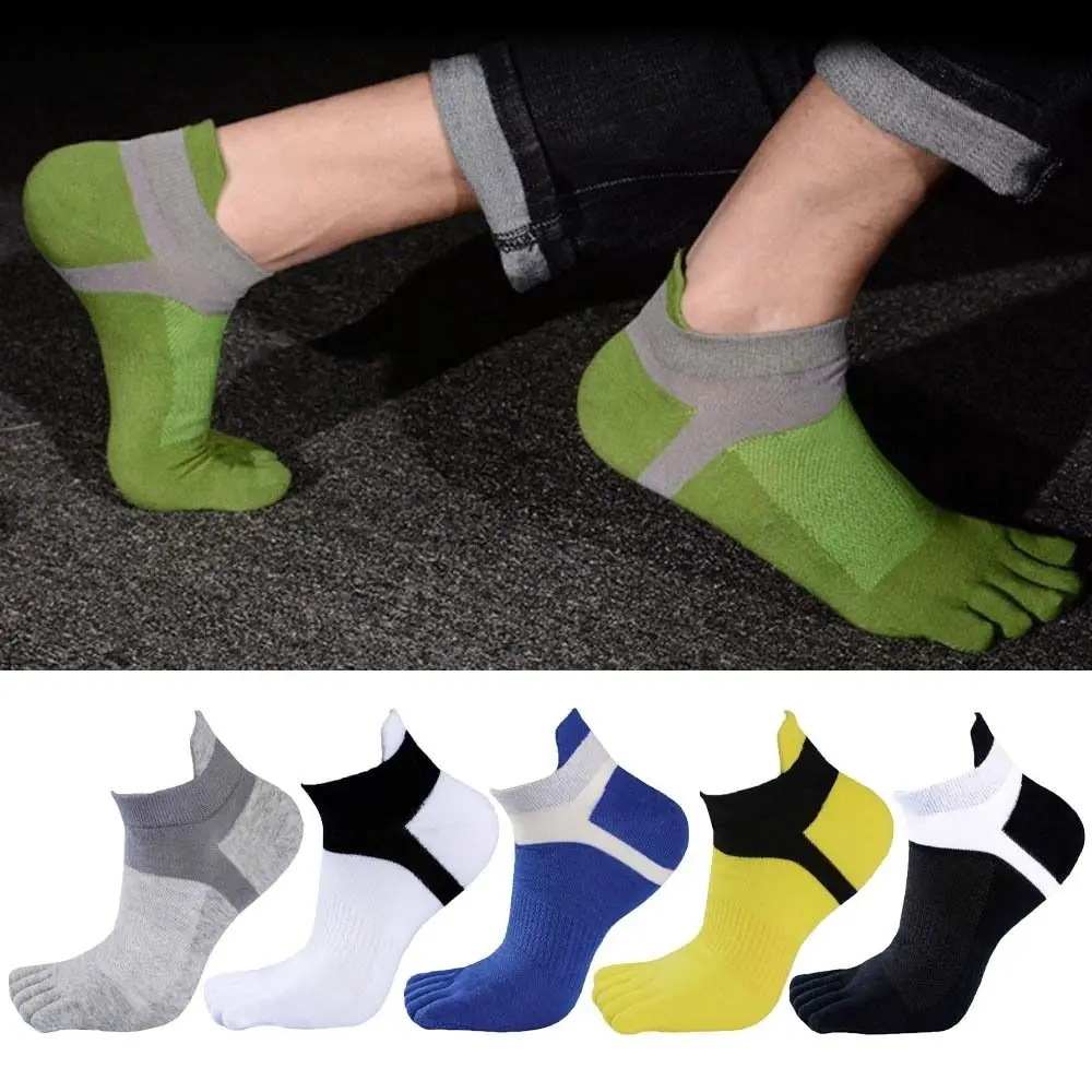 Men\'s Five Toe Socks Fashion Cotton Patchwork Five Finger Sports Socks Short Sweat-absorbing Running Hosiery