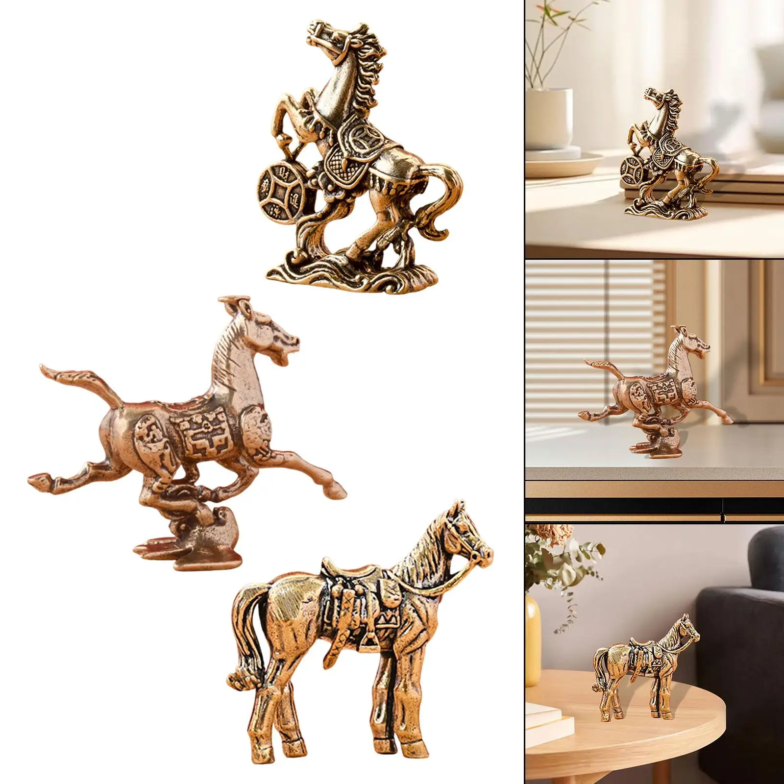 

Brass Horse Figurine Small Vintage Collectible Desktop Decor Animal Sculpture for Desk Office Bookshelf Birthday Gift Decor