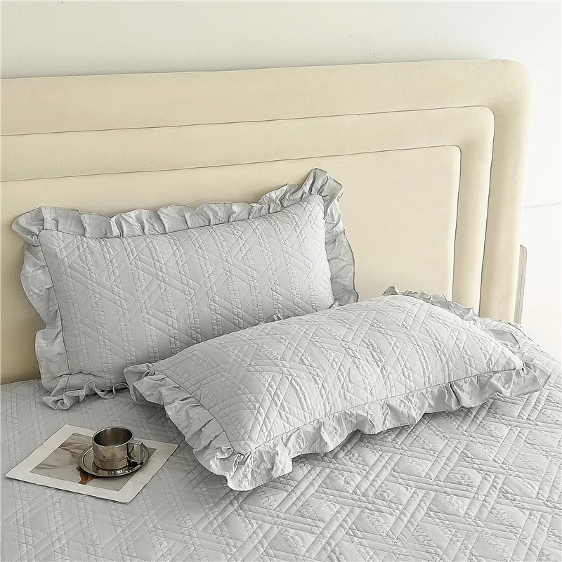 Bonenjoy 2pcs Pillowcase Ruffles Pillow Cover Solid Color Cushion Cover 48x74cm Rectangle Pillowslip Home Pillow Case 베개커버