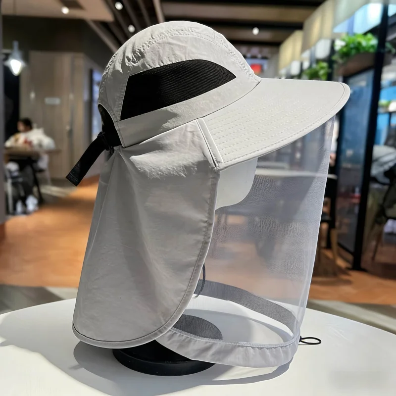 

Outdoor Fishing Sun Hat Unisex Breathable Mesh Face Shield Shawl Integrated Sun Hat Elastic Quick-Dry Adjustable Strap