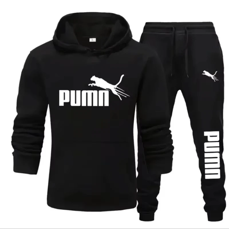 New Autumn and Winter Men's Pullover Hoodie + Pants 2-piece Fashionable and Trendy Fitness Jogging Casual Sportswear Set