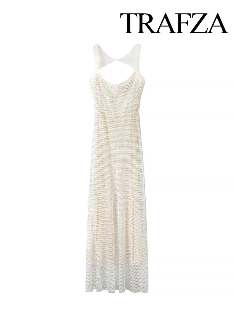 HH Women's Shiny Diamond Sleeveless Backless Slim Nightclub Sexy Sling Dress Female Elegant Temperament Hip Hugging Dress