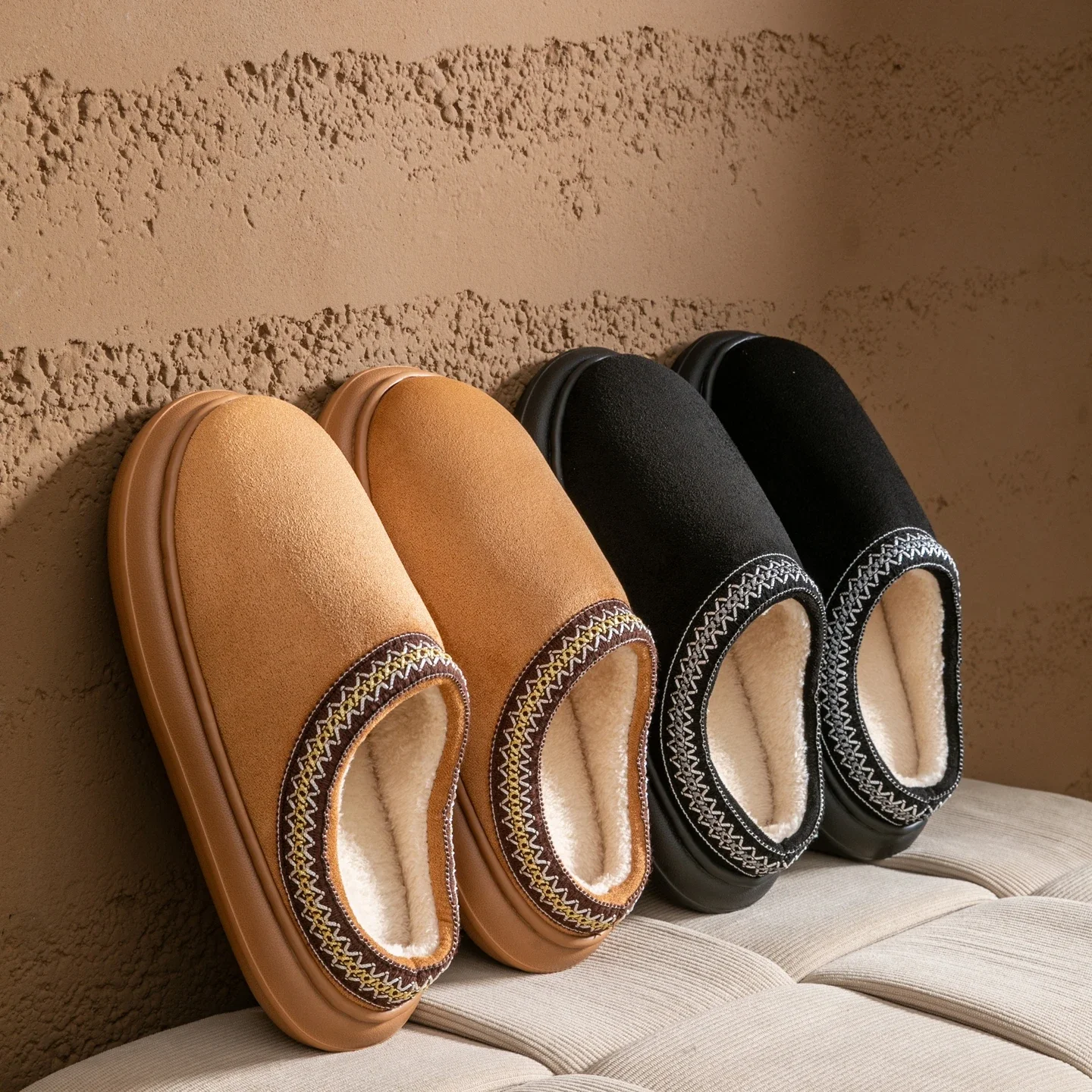 شباشب قطيفة للرجال لفصل الشتاء، أحذية منزلية سميكة غامضة للأماكن المغلقة مع نعل EVA خفيف الوزن، شباشب دافئة مريحة للخريف والشتاء #4